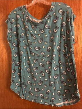 LOFT Teal Floral Short-Sleeve Pullover Top